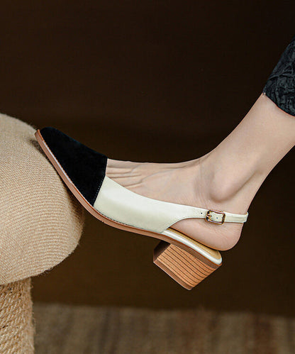 Leather Splicing Beige Pointed Toe Sandals Classy Cowhide FashionChic