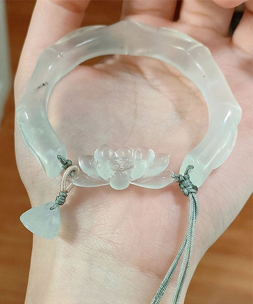 Classy Cyan Jade Lotus Tassel Bangle GH1001 Ada Fashion