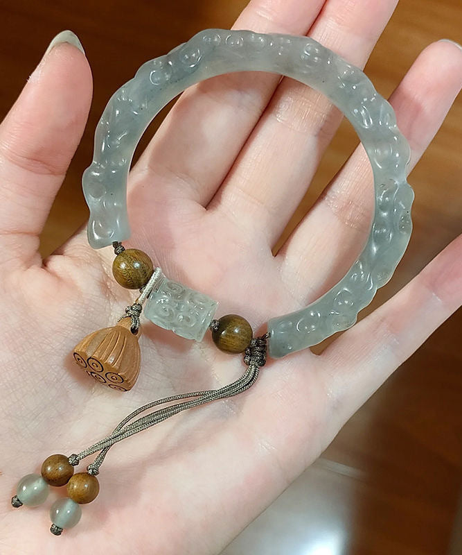 Classy Cyan Jade Lotus Tassel Bangle GH1001 Ada Fashion