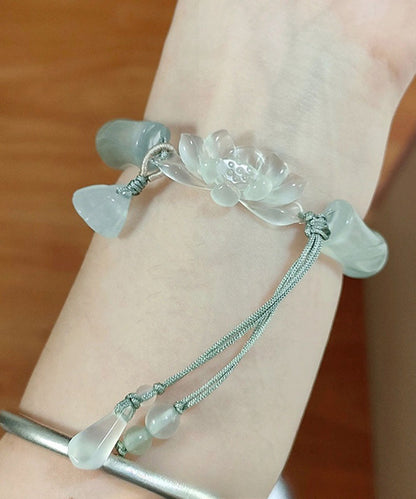 Classy Cyan Jade Lotus Tassel Bangle GH1001 Ada Fashion