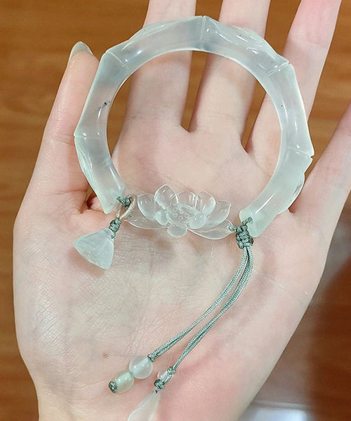 Classy Cyan Jade Lotus Tassel Bangle GH1001 Ada Fashion