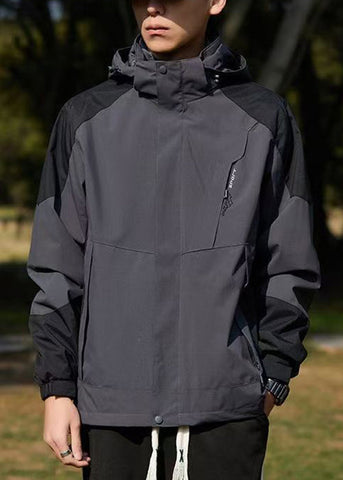 Hooded Spring Cotton Dark Coat Gray Classy Men Patchwork Pockets FashionChic