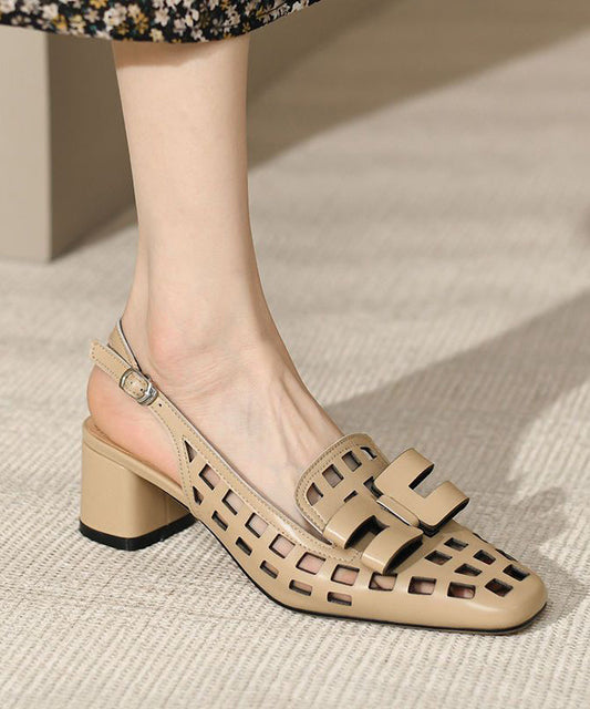 Leather Splicing Out Classy Apricot Faux Sandals Hollow FashionChic