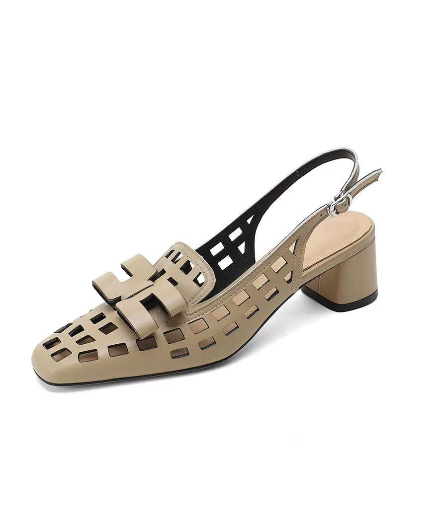 Leather Splicing Out Classy Apricot Faux Sandals Hollow FashionChic