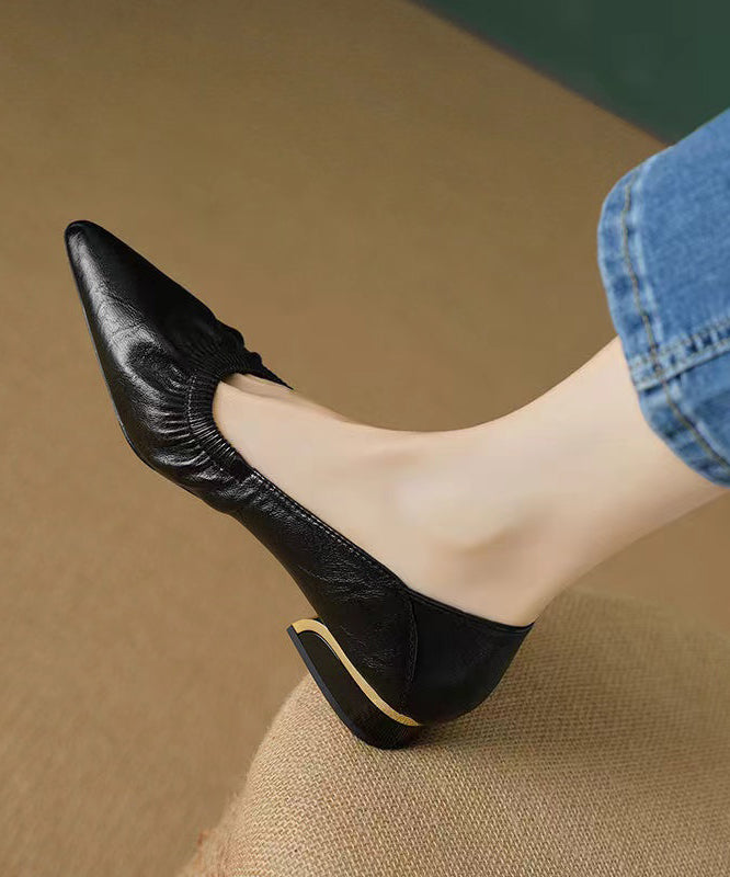 Classy Flat Shoes For Women Black Cowhide Leather Pointed Toe AP1024 shoe-PDX240905