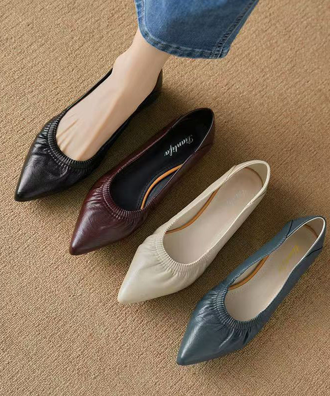 Classy Flat Shoes For Women Black Cowhide Leather Pointed Toe AP1024 shoe-PDX240905