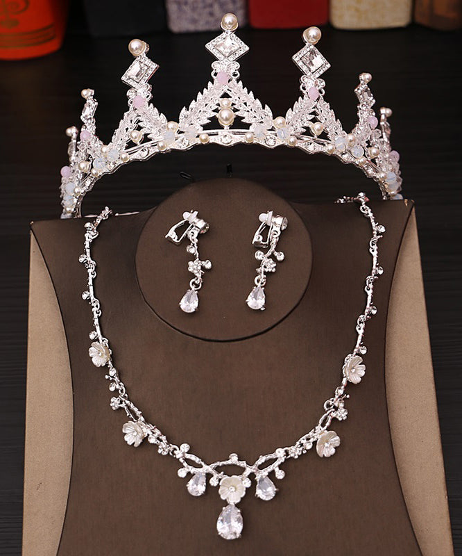 Classy Gold Alloy Zircon Pearl Crystal Floral Water Drop Three Piece Set Girl Crown IU054 TZ-FQ-TPIEC240802