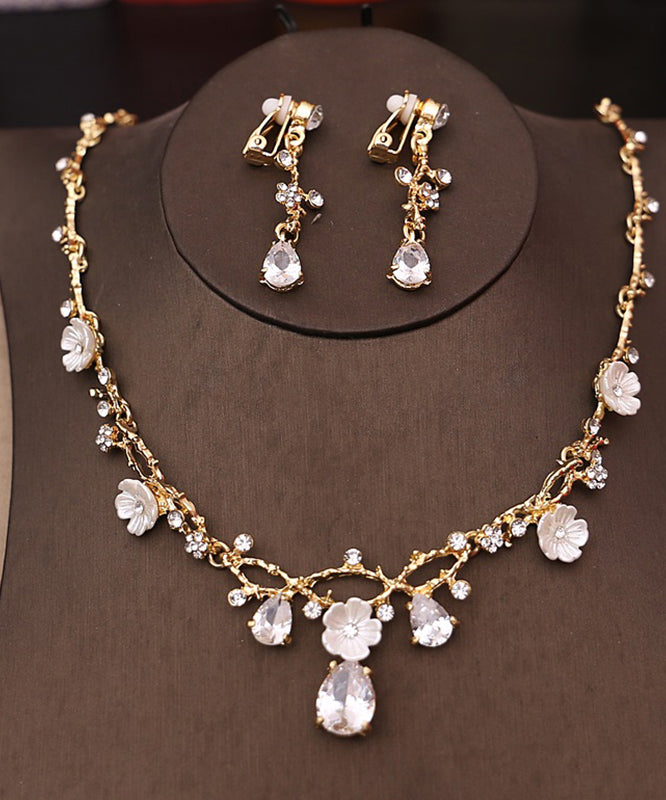 Classy Gold Alloy Zircon Pearl Crystal Floral Water Drop Three Piece Set Girl Crown IU054 TZ-FQ-TPIEC240802