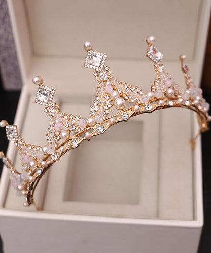 Classy Gold Alloy Zircon Pearl Crystal Floral Water Drop Three Piece Set Girl Crown IU054 TZ-FQ-TPIEC240802