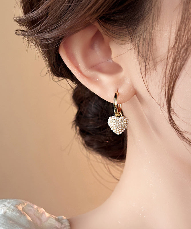 Classy Gold Copper Alloy Love Pearl Hoop Earrings TX023