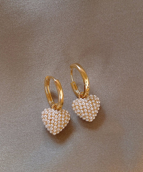 Classy Gold Copper Alloy Love Pearl Hoop Earrings TX023