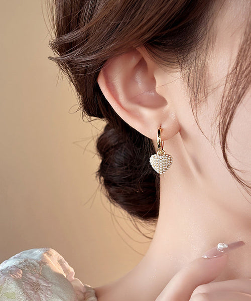 Classy Gold Copper Alloy Love Pearl Hoop Earrings TX023