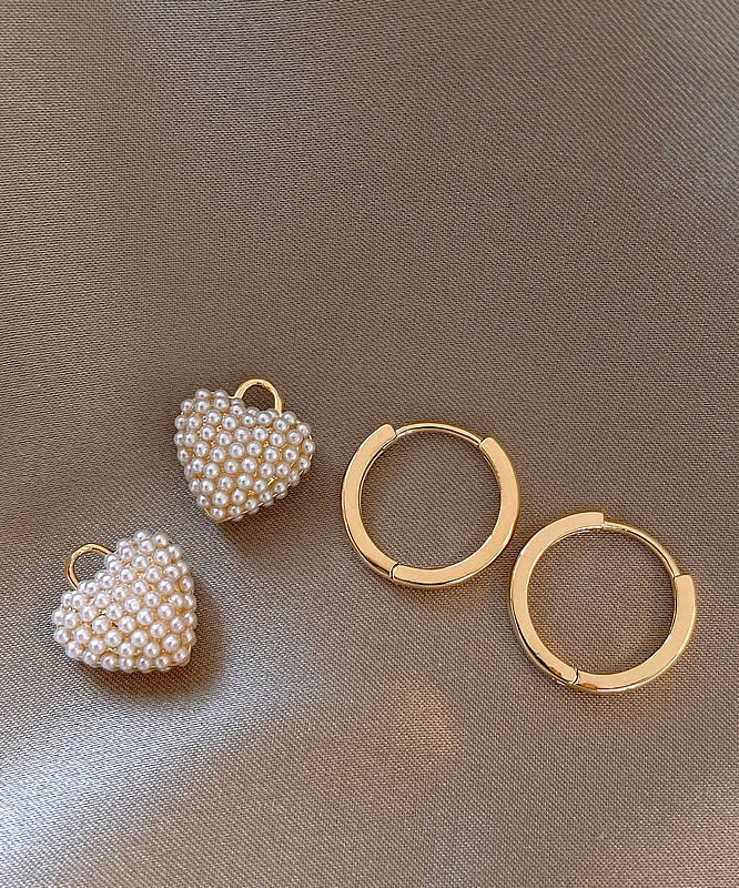Classy Gold Copper Alloy Love Pearl Hoop Earrings TX023