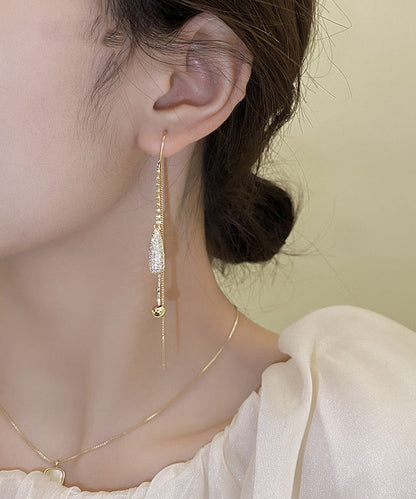 Classy Gold Copper Alloy Zircon Tassel Drop Earrings PO028 JEW-EAR240729