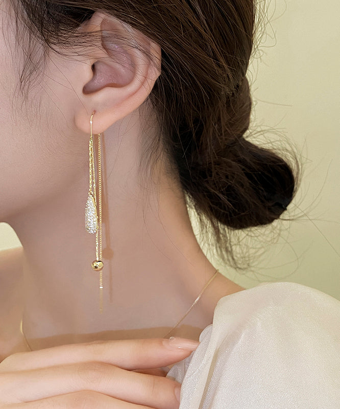 Classy Gold Copper Alloy Zircon Tassel Drop Earrings PO028 JEW-EAR240729