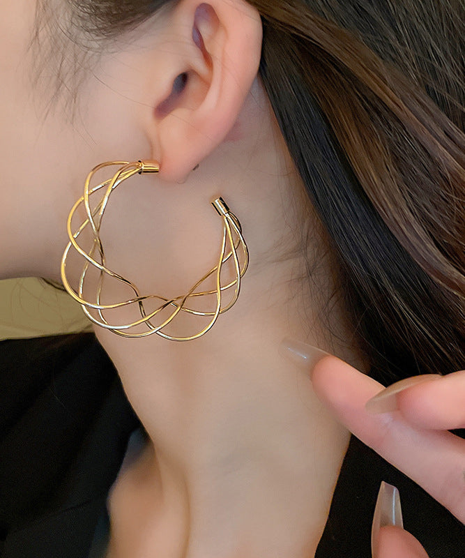 Classy Gold Copper Multilayer C Shapes Hoop Earrings ZZ022 JEW-EAR240613