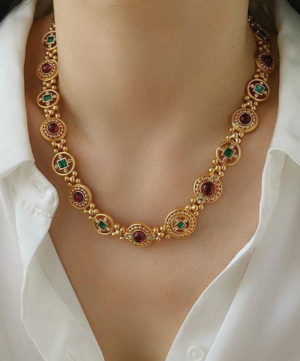 Classy Gold Copper Overgild Hollow Out Coloured Glaze Collar Necklace GH1008 Ada Fashion