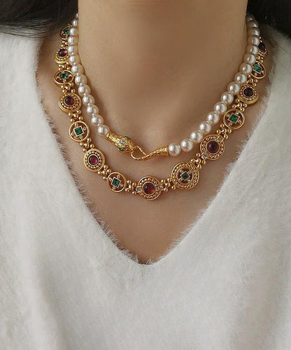 Classy Gold Copper Overgild Hollow Out Coloured Glaze Collar Necklace GH1008 Ada Fashion