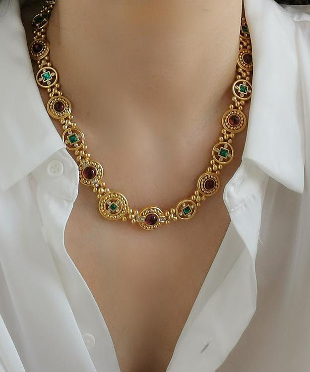 Classy Gold Copper Overgild Hollow Out Coloured Glaze Collar Necklace GH1008 Ada Fashion