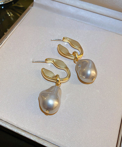 Classy Gold Copper Pearl Asymmetric Drop Earrings QJ049 JEW-EAR241021