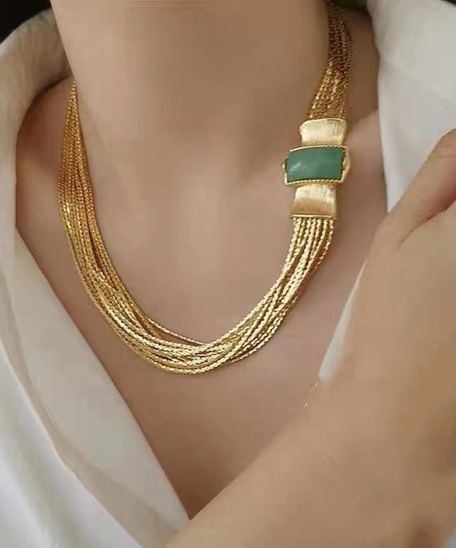 Classy Gold Layered Weave Jade Collar Necklace II008 JEW-NLC240825