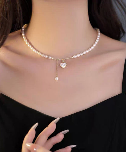 Classy Gold Sterling Silver Alloy Love Pearl Tassel Pendant Necklace RA023 ABC