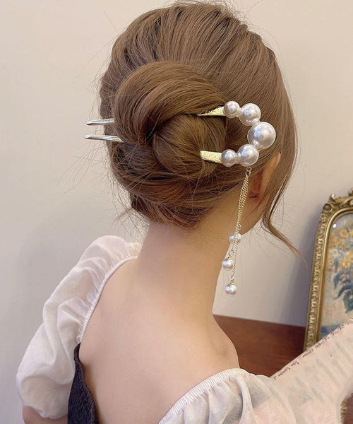 Classy Gold Sterling Silver Alloy Pearl Tassel U Shaped Hairpin AB1062 Genistyle Shop