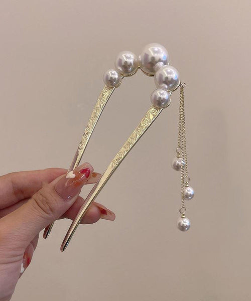 Classy Gold Sterling Silver Alloy Pearl Tassel U Shaped Hairpin AB1062 Genistyle Shop