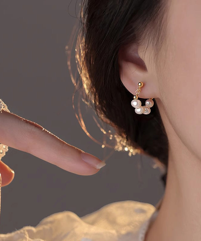 Hoop Classy Earrings Overgild Pearl Sterling Gold Silver FashionChic