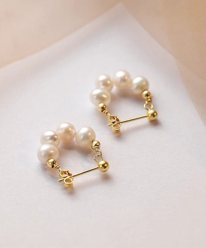 Hoop Classy Earrings Overgild Pearl Sterling Gold Silver FashionChic