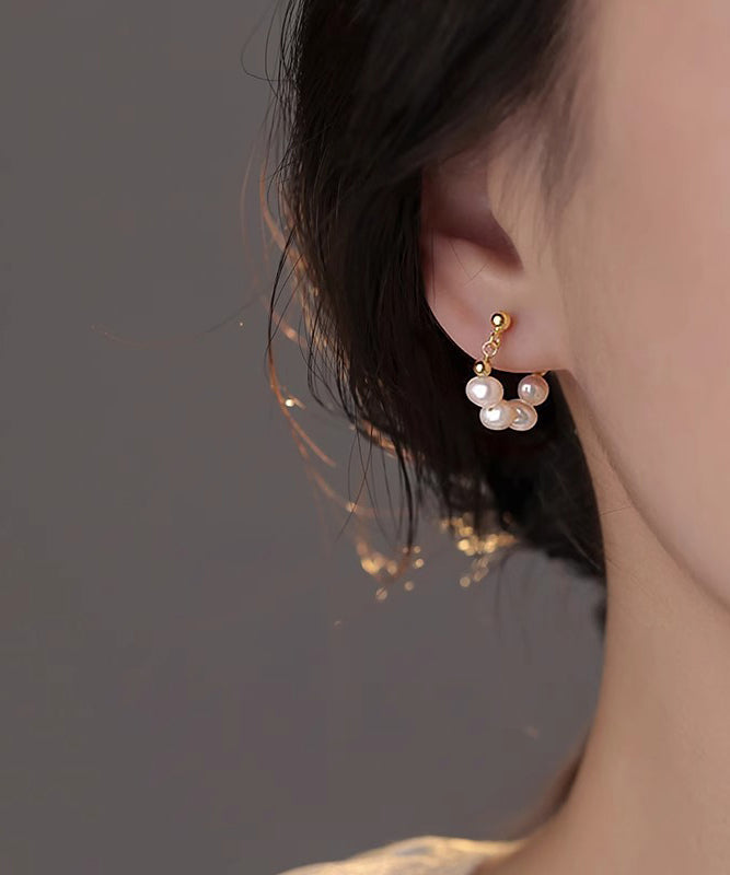 Hoop Classy Earrings Overgild Pearl Sterling Gold Silver FashionChic
