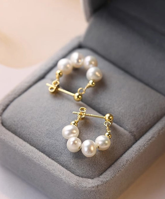 Hoop Classy Earrings Overgild Pearl Sterling Gold Silver FashionChic