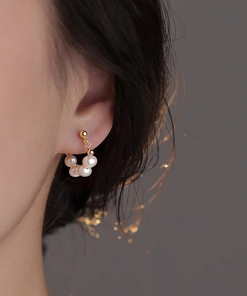 Hoop Classy Earrings Overgild Pearl Sterling Gold Silver FashionChic