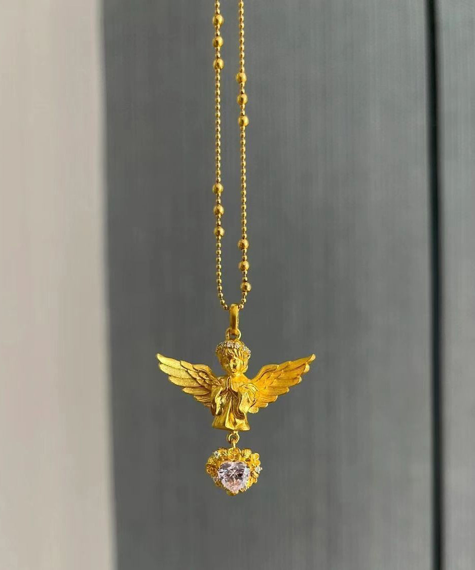 Classy Gold Sterling Silver Overgild Zircon Love Angel Pendant Necklace YI032 ABC