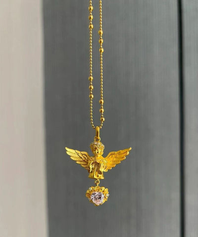 Classy Gold Sterling Silver Overgild Zircon Love Angel Pendant Necklace YI032 ABC