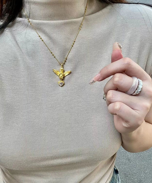Classy Gold Sterling Silver Overgild Zircon Love Angel Pendant Necklace YI032 ABC
