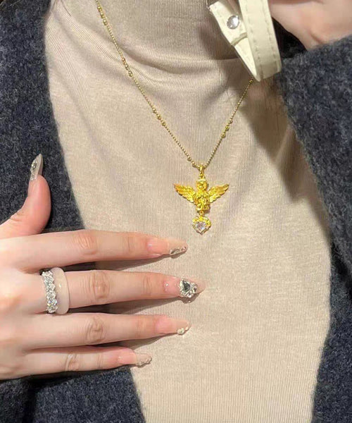 Classy Gold Sterling Silver Overgild Zircon Love Angel Pendant Necklace YI032 ABC
