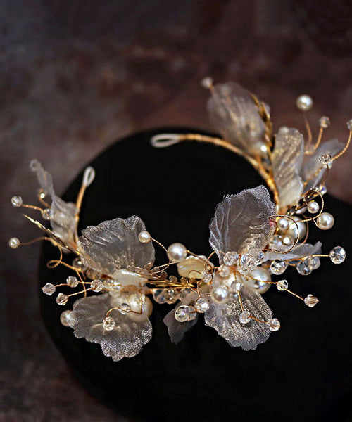 Classy Gold Tulle Crystal Pearl Floral Girl Hairpin IU058 TZ-FQ-HAI240802