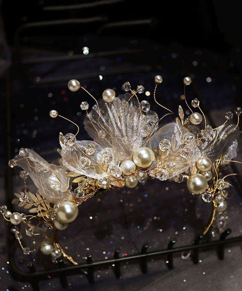 Classy Gold Tulle Crystal Pearl Floral Girl Hairpin IU058 TZ-FQ-HAI240802