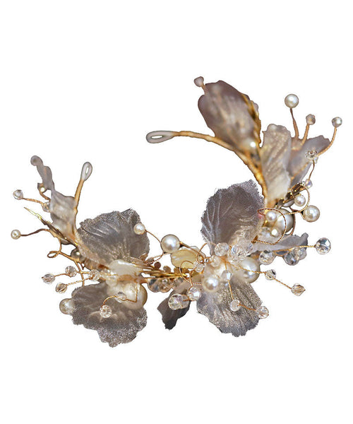 Classy Gold Tulle Crystal Pearl Floral Girl Hairpin IU058 TZ-FQ-HAI240802