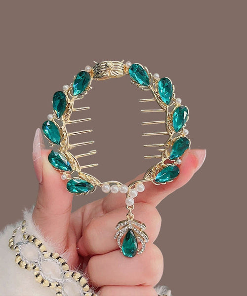 Green Classy Pearl Zircon Hairpin Alloy Crystal Tassel FashionChic