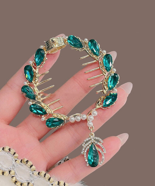 Green Classy Pearl Zircon Hairpin Alloy Crystal Tassel FashionChic