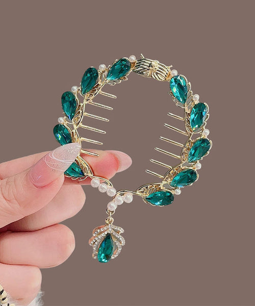 Green Classy Pearl Zircon Hairpin Alloy Crystal Tassel FashionChic