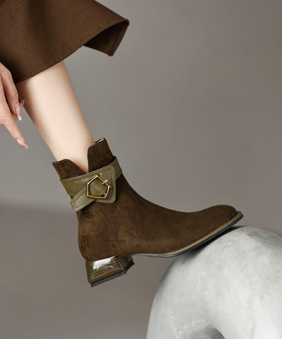 Classy Green Boots Chunky Suede Fitted Splicing Zippered YC012 ABC