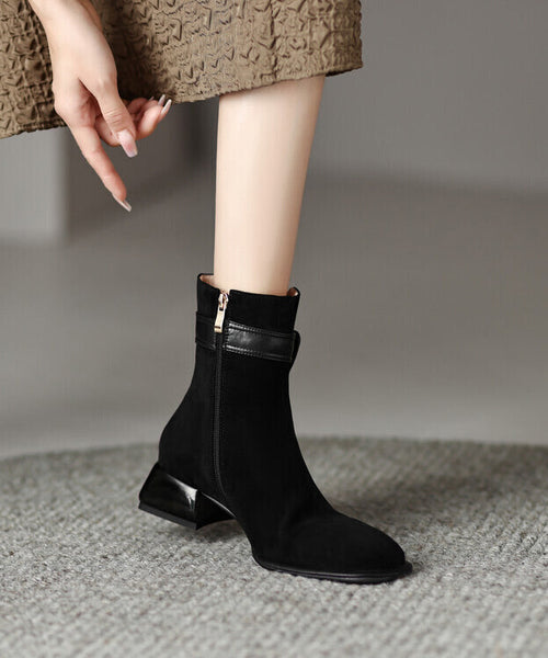 Classy Green Boots Chunky Suede Fitted Splicing Zippered YC012 ABC