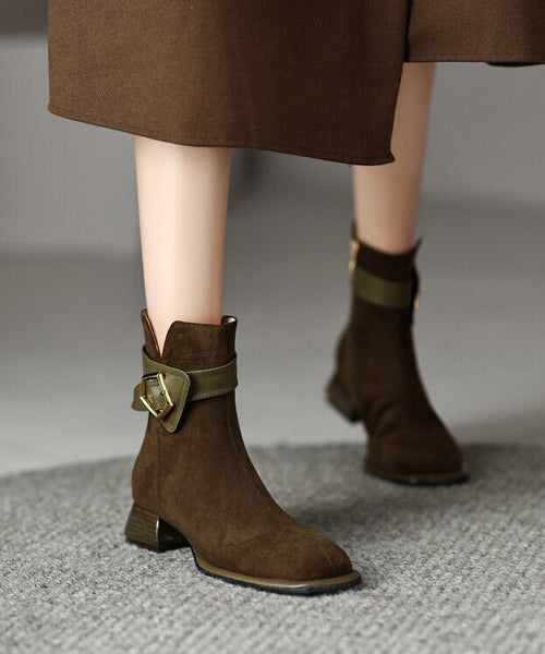 Classy Green Boots Chunky Suede Fitted Splicing Zippered YC012 ABC