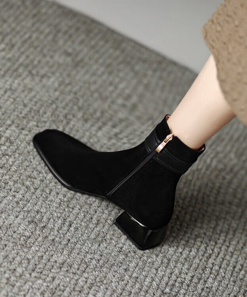 Classy Green Boots Chunky Suede Fitted Splicing Zippered YC012 ABC