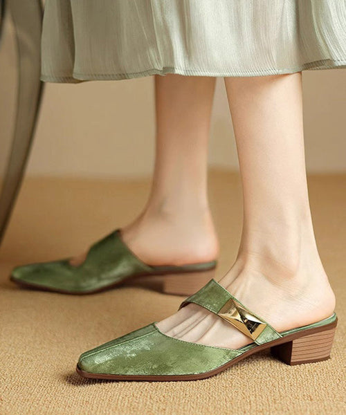 Green Sandals Splicing Classy Cowhide Leather Slide FashionChic