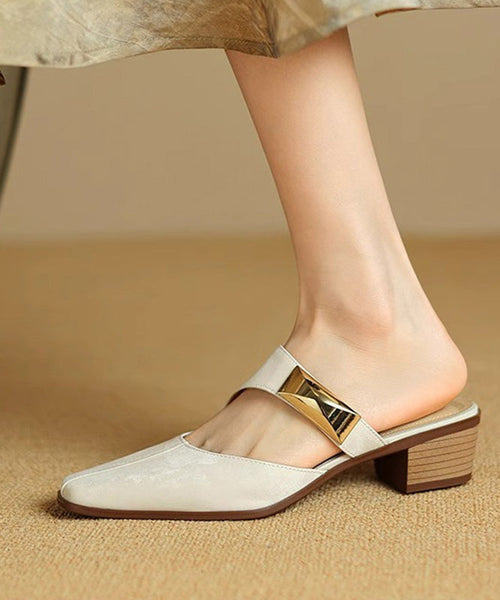 Green Sandals Splicing Classy Cowhide Leather Slide FashionChic