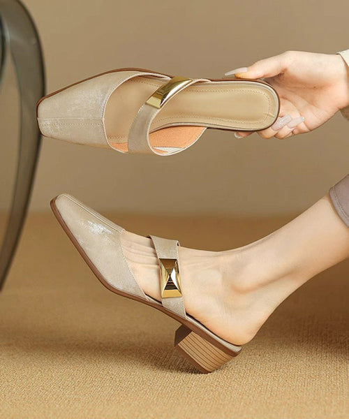 Green Sandals Splicing Classy Cowhide Leather Slide FashionChic